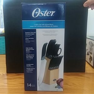 Oster stainless steel cutlery set with wood block